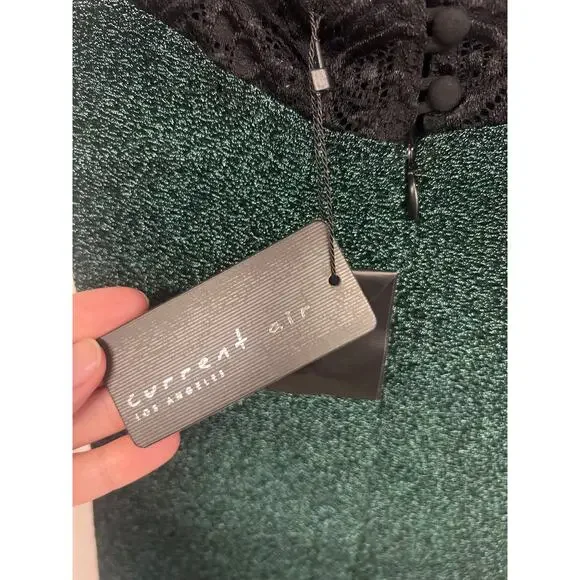 New nwt Current Air XS Green Black Twist Front Lace Inset Sleeveless Midi Dress - Picture 7 of 9